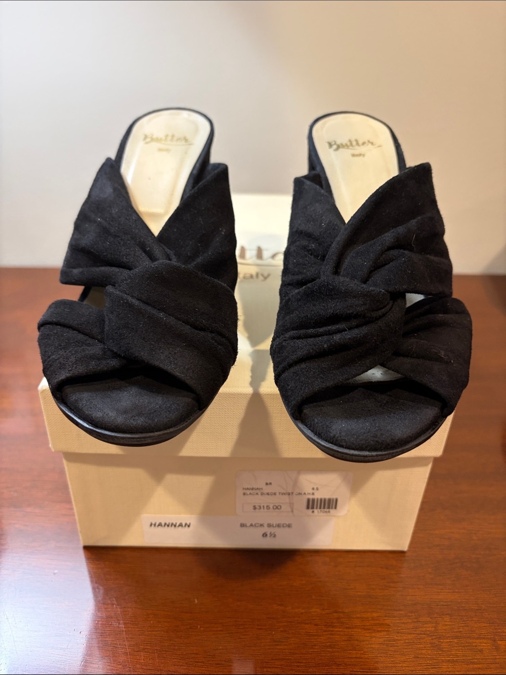 Butter Black Knotted Suede Slide Mules